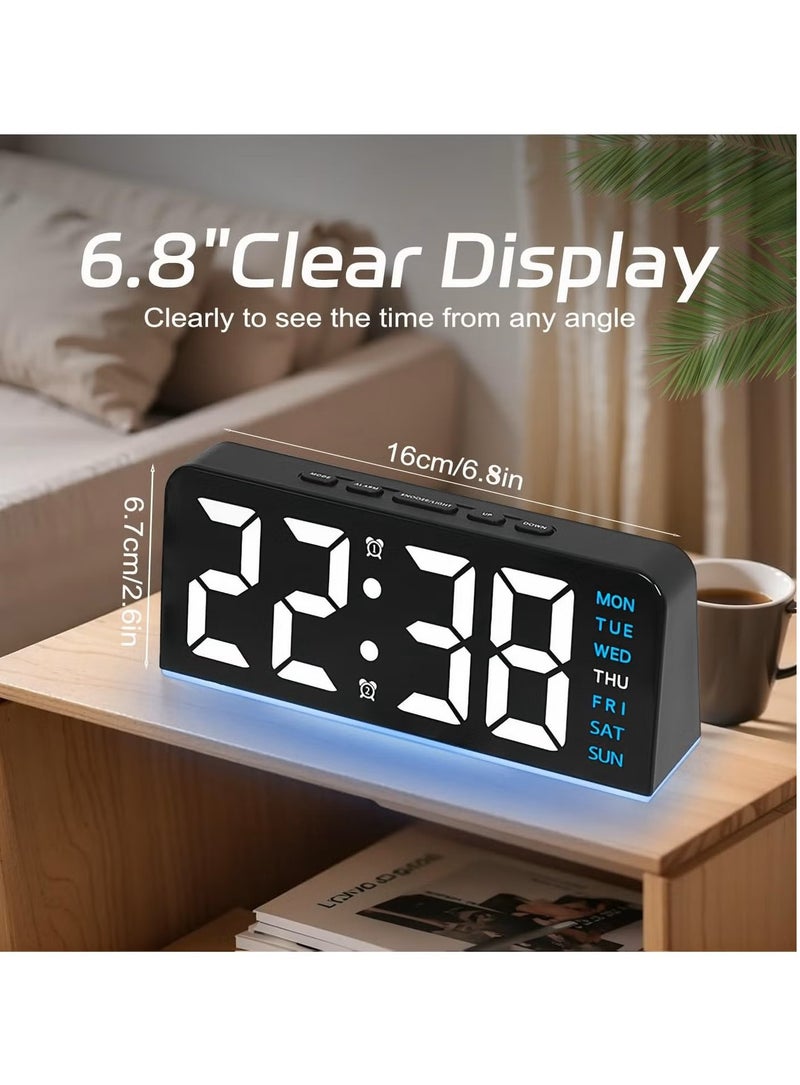 PAPERSAY Digital Alarm Clock, LED Digital Clock with Ambient Light, with Day/Date/Temperature/ 12/24H/ Dual Alarm/Snooze, Bedside Desk Table Clock, for Office Bedroom Kids Elderly(16×6.7cm) - Image 2